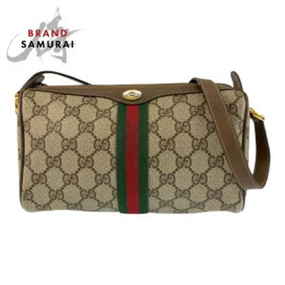 Gucci Sherry Shoulder Bag Clutch Beige GG Supreme Canvas Leather
